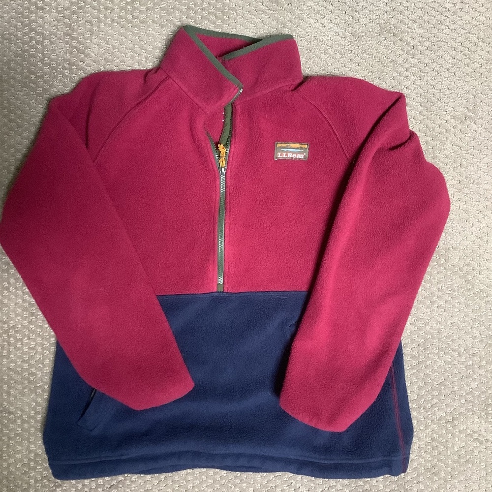 LL Bean quarter zip fleece, color block style, Size M
